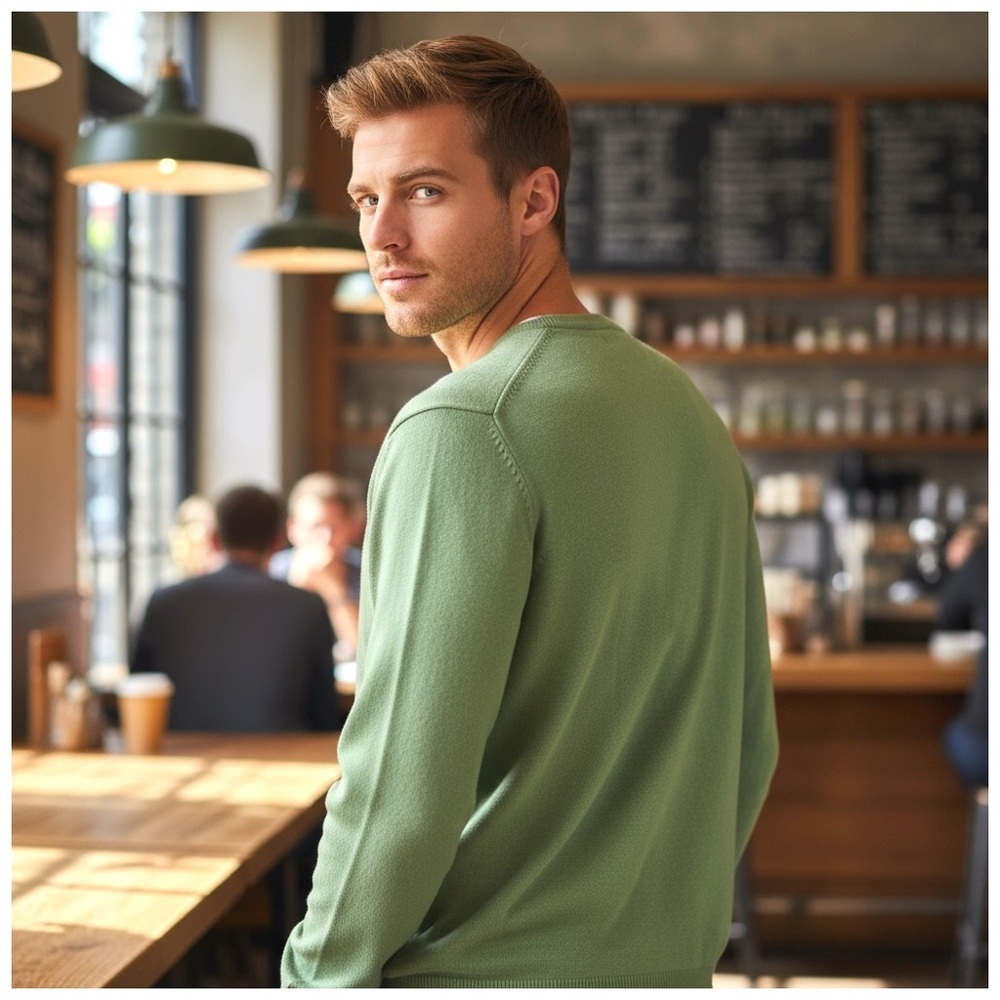 Malo Light-Green Cashmere V-Neck Sweater. XL - Picture 9 of 12